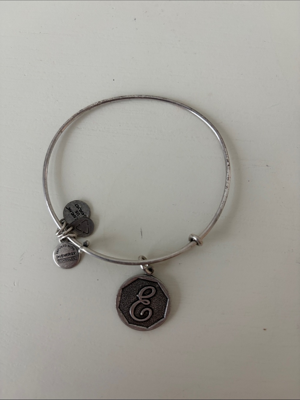Alex and Ani Silver-Tone 'E' Initial Expandable Charm Bangle